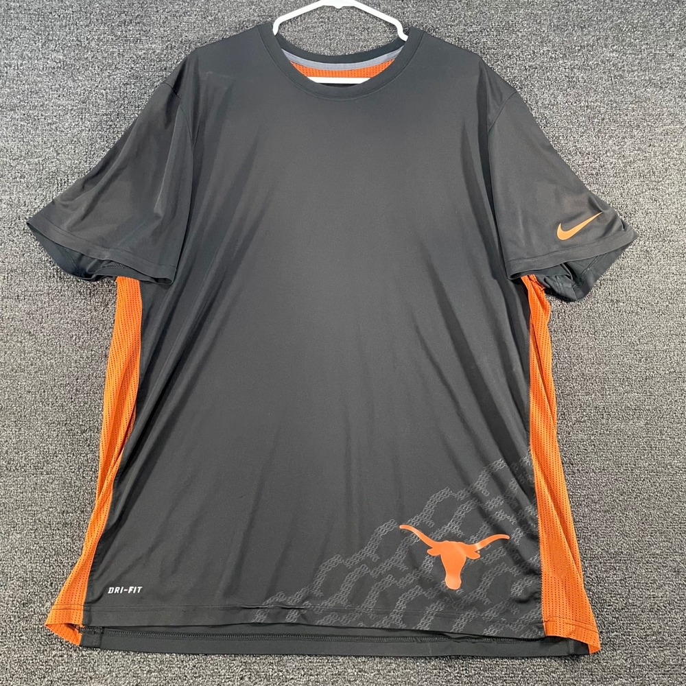Nike Texas Longhorns T Shirt Mens XXL Gray Orange Dri-FIT Good Short Sleeve Tee